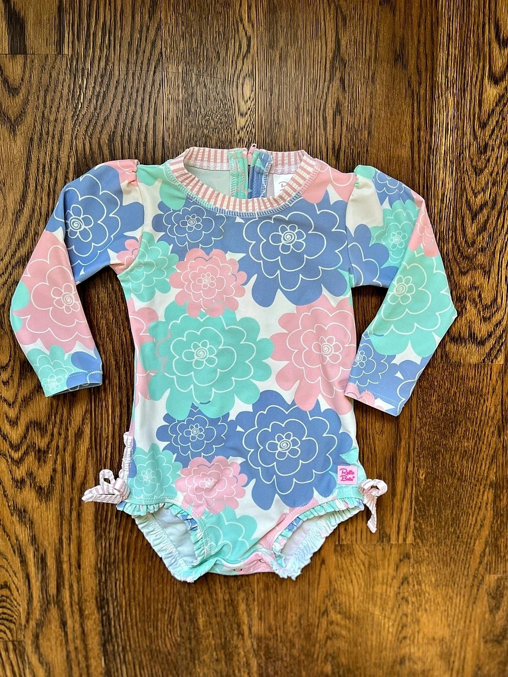 RuffleButts Long Sleeve One-Piece Rash Guard Swimsuit - Fancy Me Floral Fancy Me